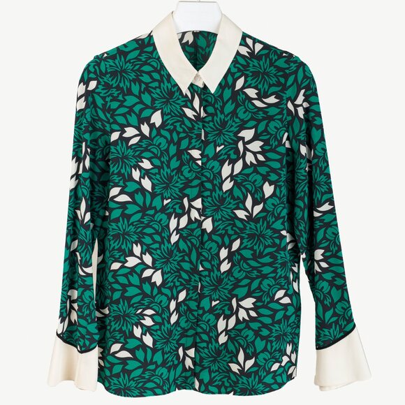 Dorothee Schumacher Green Botanical Print Silk Button Up Collar & Cuff Blouse - Picture 1 of 10